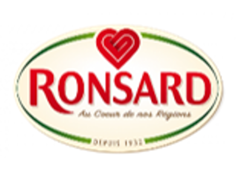 Logo ronsard rouge sur fond beige avec un coeur